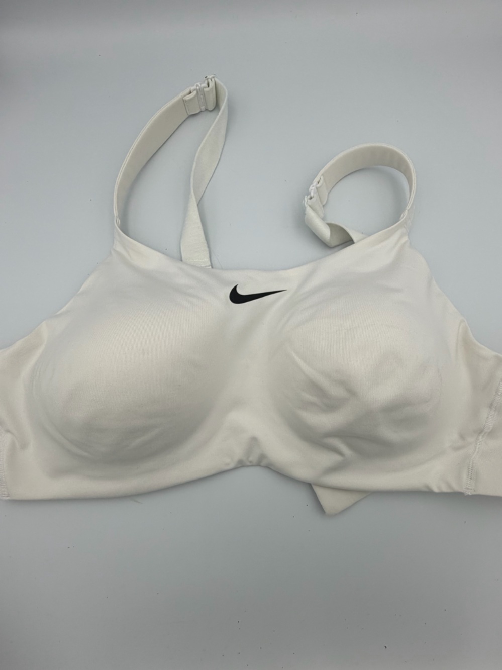 Nike White Padded Sports Bra with Black Swoosh